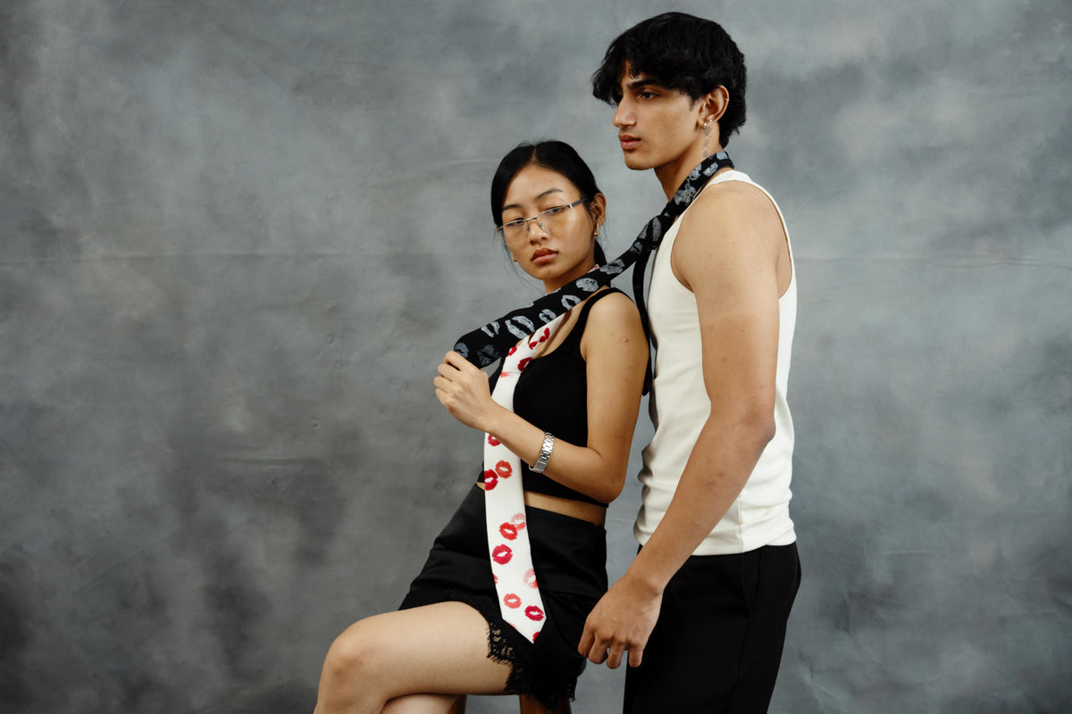 Esthreall Kissed Tie in Milk White styled in a fashion editorial