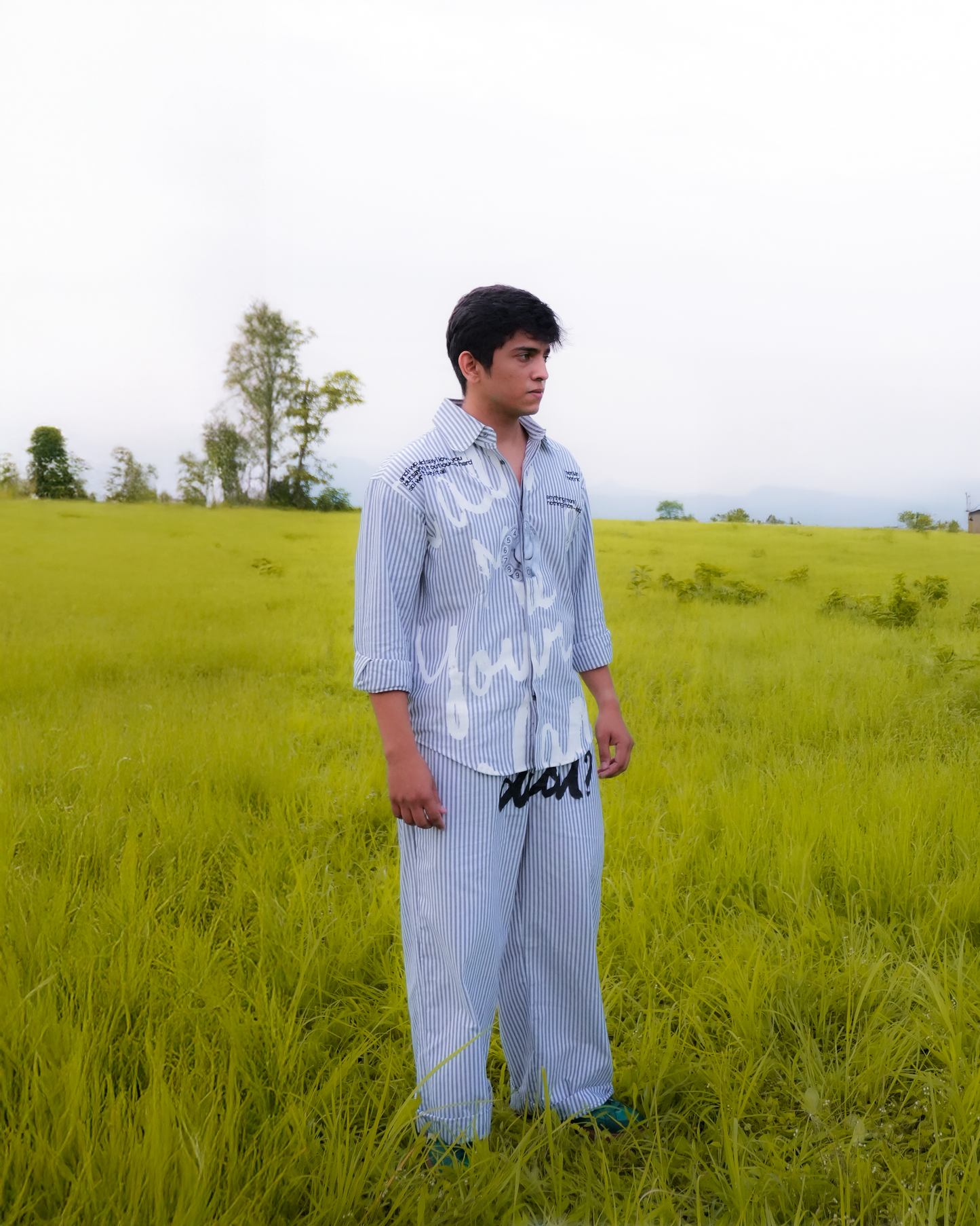 Didn't Dial Striped Pants | Pastel Grey