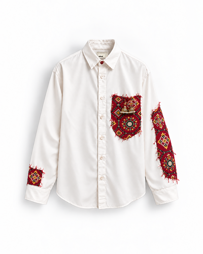 Maayka | Laal Patchwork Full Sleeve Shirt