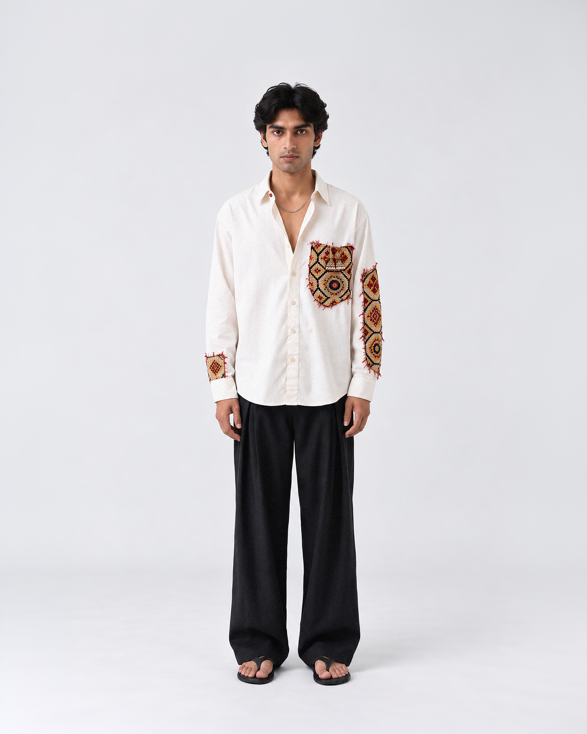 Maayka | Ivory Patchwork Full Sleeve Shirt